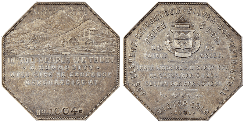 1901 Silver Lesher Dollar HK-791a, Imprint Type, No Serial Number
