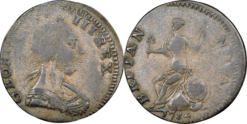 1784 Early American Imitation Half Penny