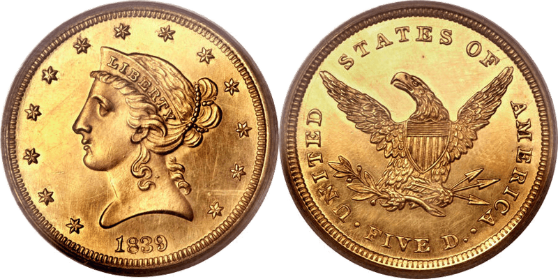 1839 Proof Liberty Head Half Eagle