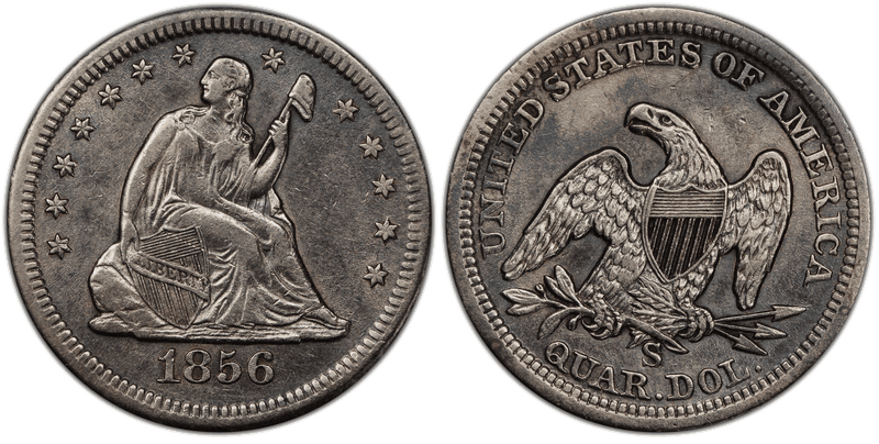 1856 (S) Seated Liberty Quarter - Large S over Small S