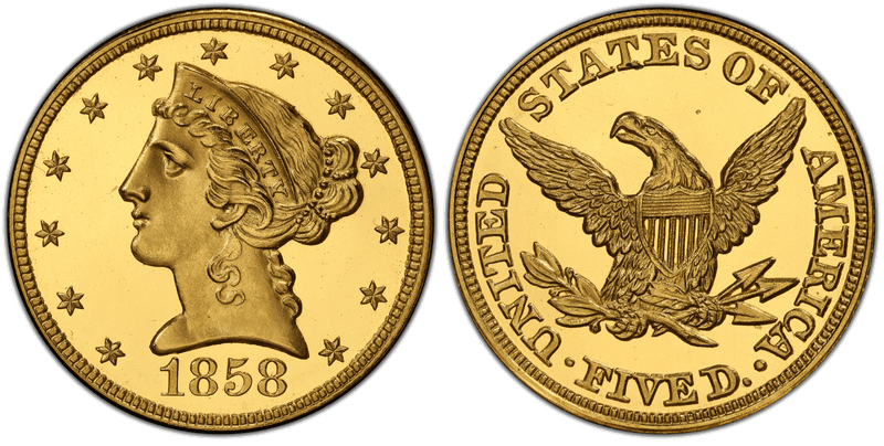 1858 Proof Liberty Head Half Eagle