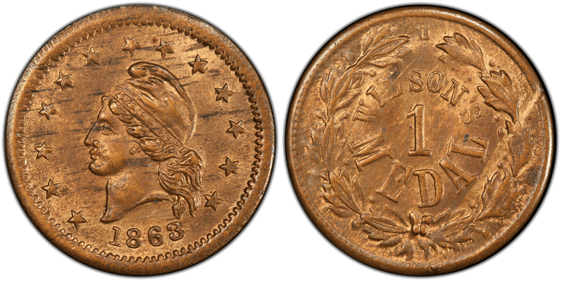 (1863) Civil War Patriotic Token F-19/396a, Wilson's Medal