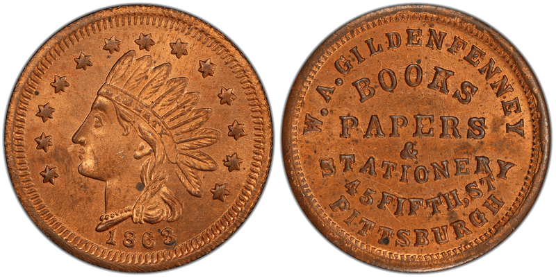 (1863) Copper Civil War Store Card F-765F-2a, W.A. Gildenfenney PA