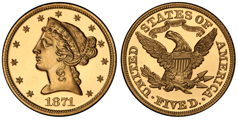 1871 Proof Liberty Head Half Eagle