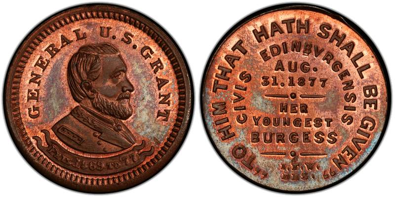 (1877) Copper Token Rulau NY-NY 395A, Isaac F. Wood-Grant