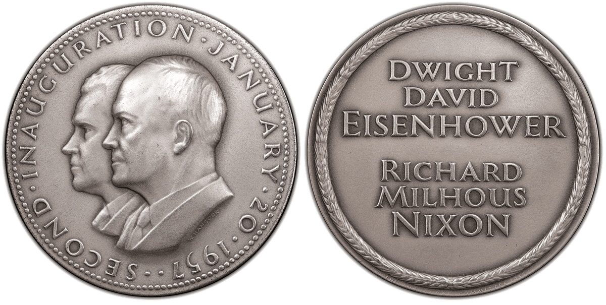 (1957) Medal Medallic Art Co. NY Silver Eisenhower-Nixon 2nd Inaug.