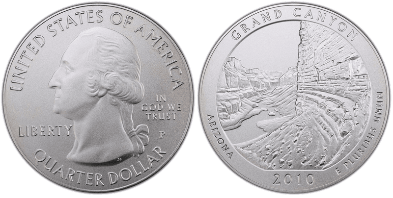 2010 (P) Burnished Grand Canyon National Park 5 oz Silver Quarter