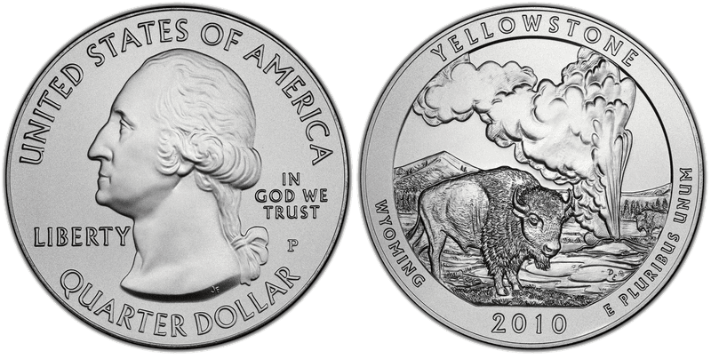 2010 (P) Burnished Yellowstone National Park 5 oz Silver Quarter