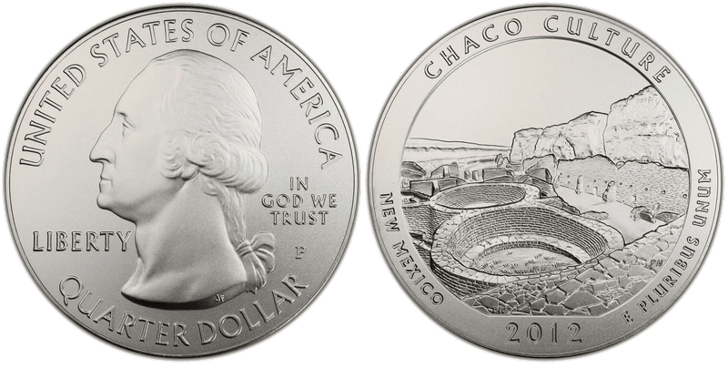 2012 (P) Burnished Chaco Culture National Park 5 oz Silver Quarter