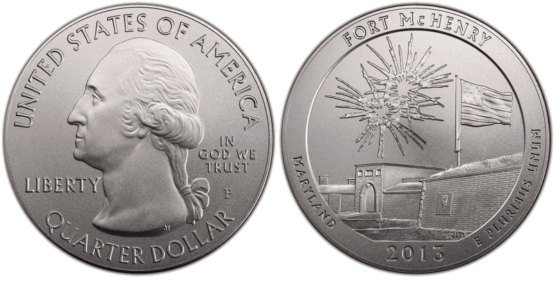 2013 (P) Burnished Fort McHenry National Park 5 oz Silver Quarter