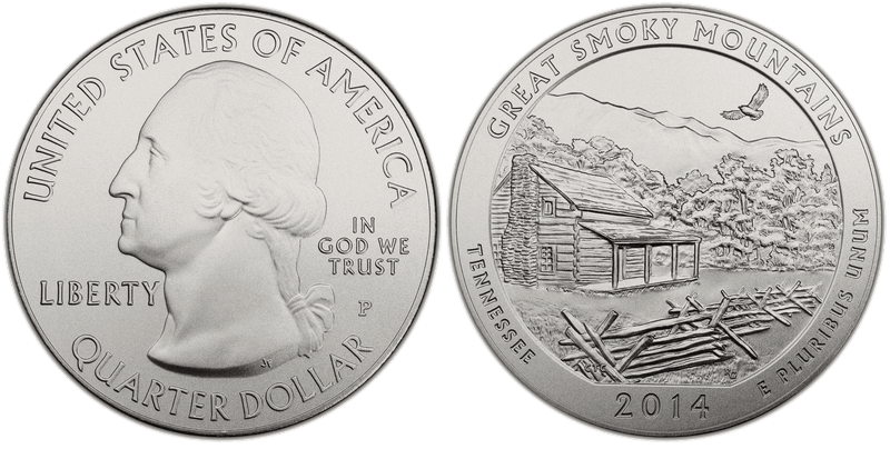 2014 (P) Burnished Great Smoky Mtns National Park 5 oz Silver Quarter