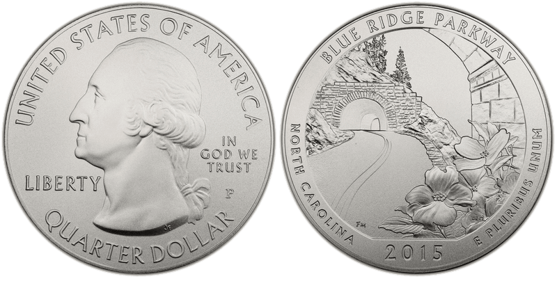 2015 (P) Burnished Blue Ridge Pkwy National Park 5 oz Silver Quarter