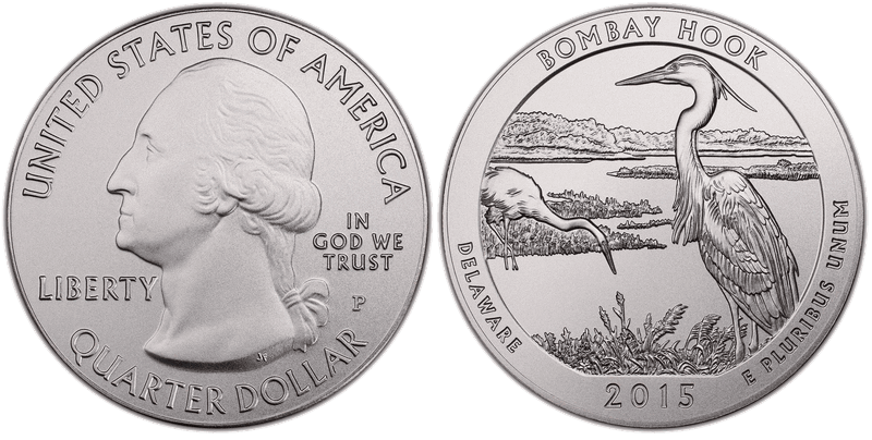 2015 (P) Burnished Bombay Hook National Park 5 oz Silver Quarter