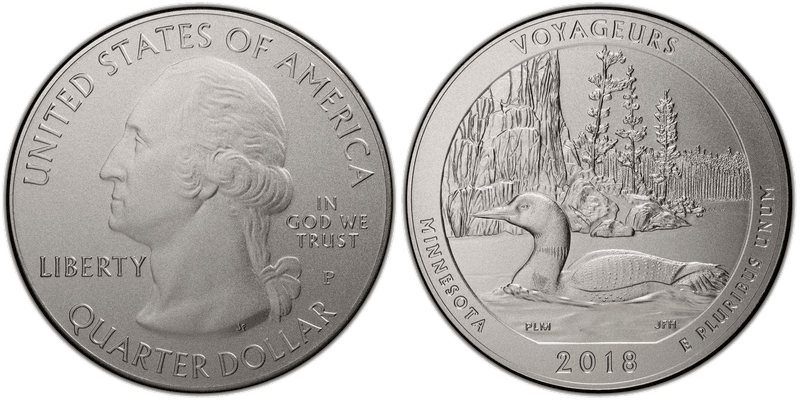 2018 (P) Burnished Voyageurs National Park 5 oz Silver Quarter