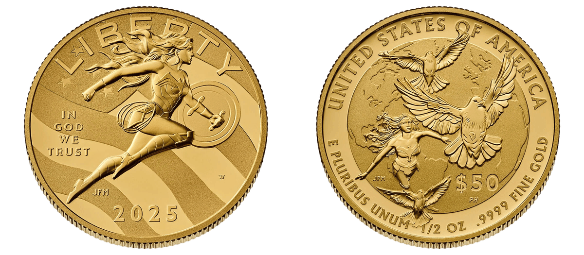 2025 (W) Proof Comic Art Wonder Woman Half Ounce Gold $50 Coin