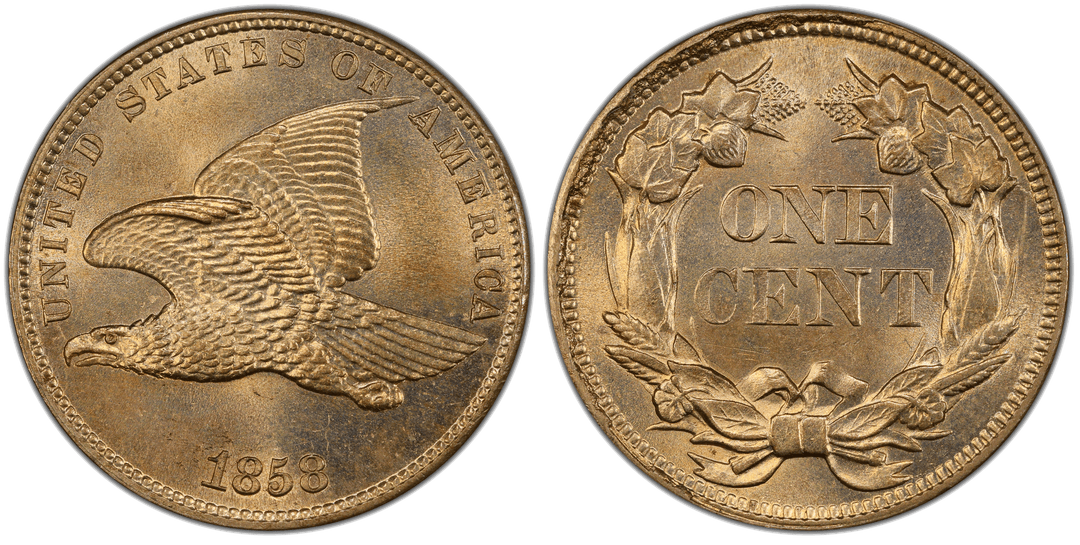 1858 Flying Eagle Cent (Small Letters) Reverse Rim Cud (7 to 1 o'clock)