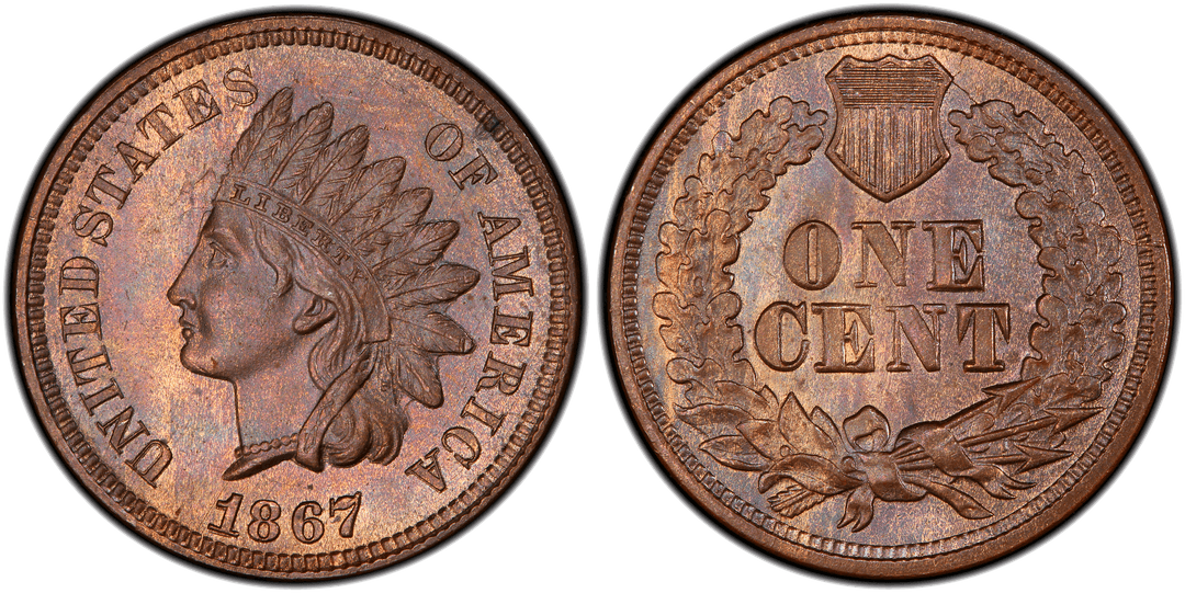 1867 Indian Head Cent Pre-Cud Reverse (12:30 to 1:30)