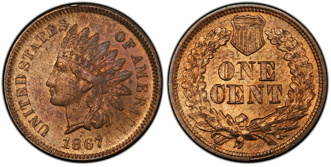 1867 Indian Head Cent Reverse Rim Cud (5:30 to 6 o'clock)