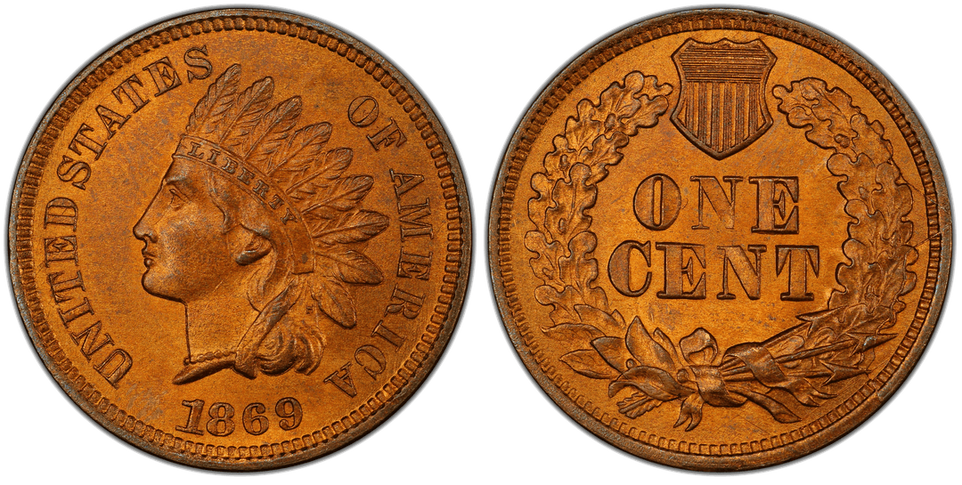 1869 Indian Head Cent Retained Cud (3 to 4:30)