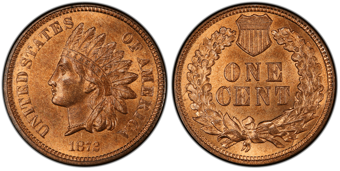 1872 Indian Head Cent Retained Cud Reverse (3:00 to 5:00)