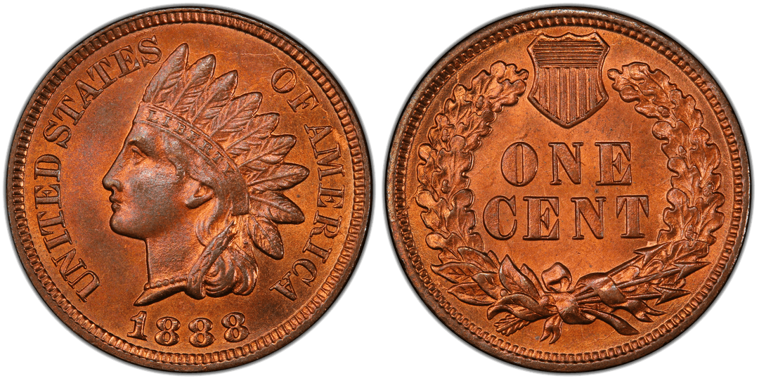 1888 Indian Head Cent Pre-Cud Reverse (9:00 to 10:30)
