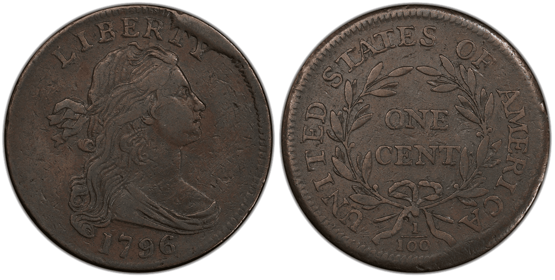 1796 Draped Bust Large Cent (Reverse of 1795) Obverse Cud