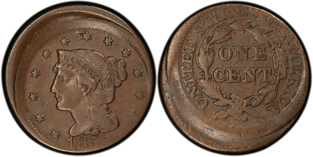1853 Braided Hair Large Cent Newcomb-9 Off-Center Strike
