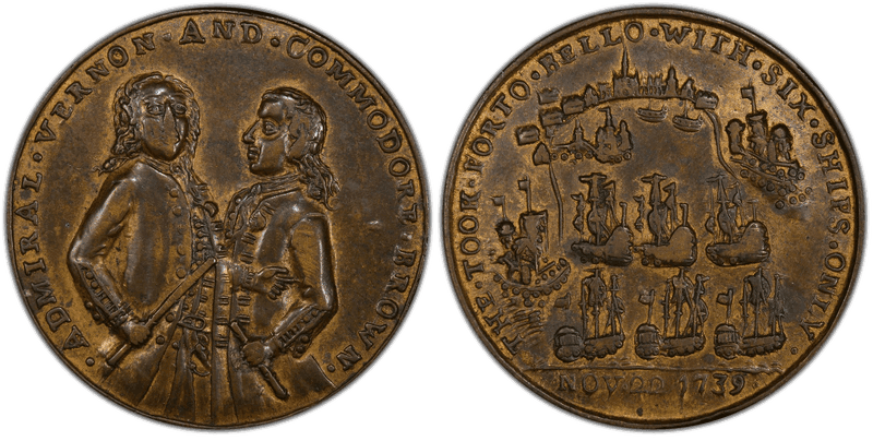 1739 Bronze Medal Admiral Vernon, A-C PBvb 1-B Commodore Brown