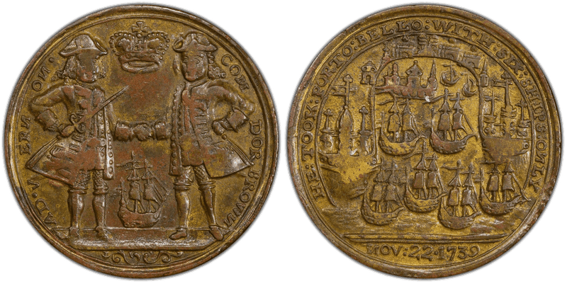 1739 Bronze Medal Admiral Vernon, A-C PBvb 15-X Commodore Brown