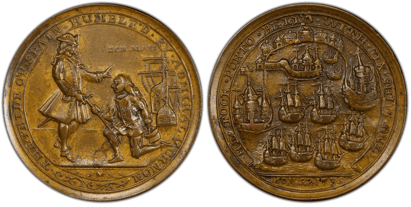 1739 Bronze Medal Admiral Vernon, A-C PBvl 1-A Admiral Lezo
