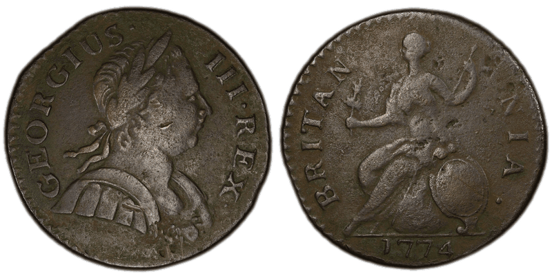 1774 1774' 1/2P Machin's Mills - IUS Half Penny