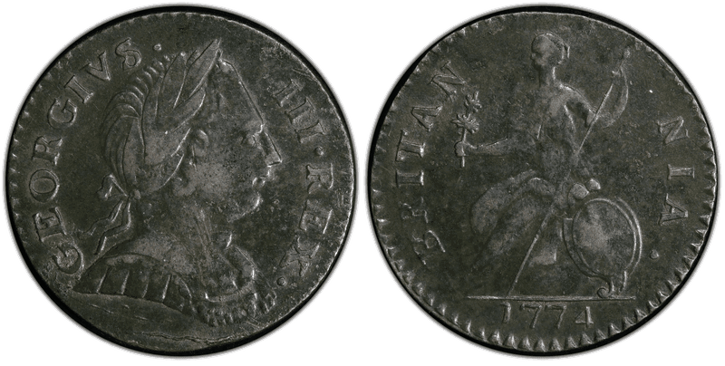1774 1774' 1/2P Machin's Mills - IVS Half Penny
