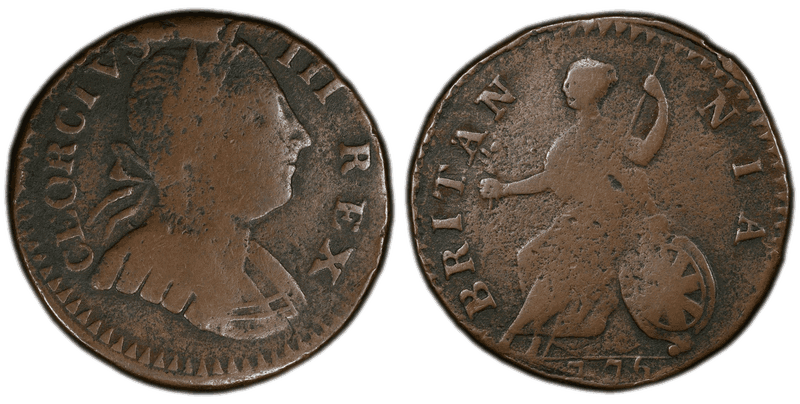 1776 1776' 1/2P Machin's Mills - Small Date Half Penny