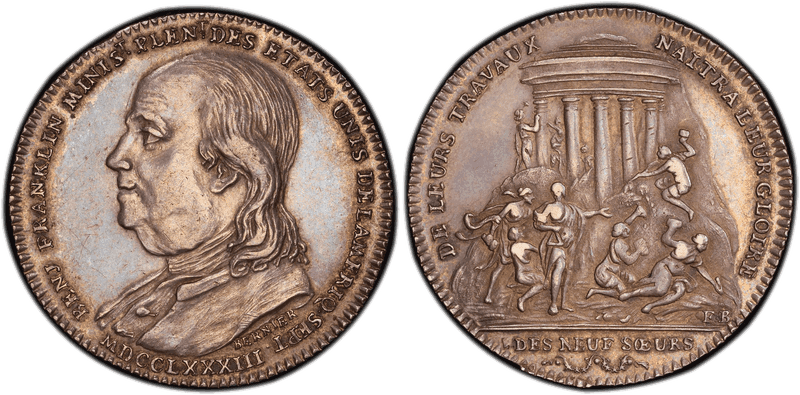 1783 Silver Medal Betts-618, Benjamin Franklin Lodge of Nine Sisters