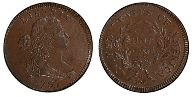 1797 Draped Bust Cent - Reverse of 1795, Plain Edge
