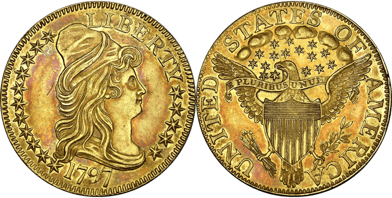 1797 Capped Bust to Right Half Eagle - Heraldic Eagle, 16 Stars