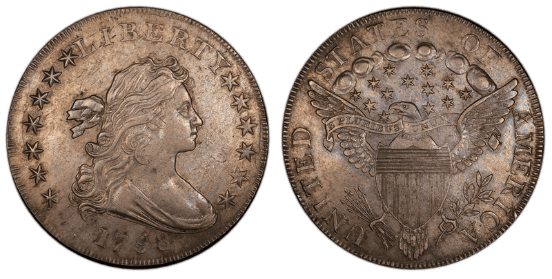1798 Draped Bust Dollar - Pointed 9, 5 Vertical Lines