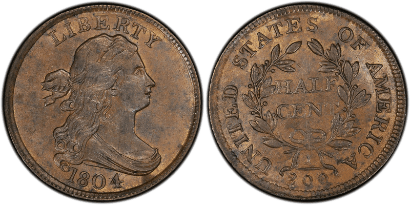 1804 Draped Bust Half Cent - Plain 4, Stems