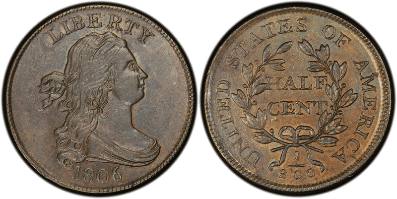 1806 Draped Bust Half Cent - Small 6, Stems