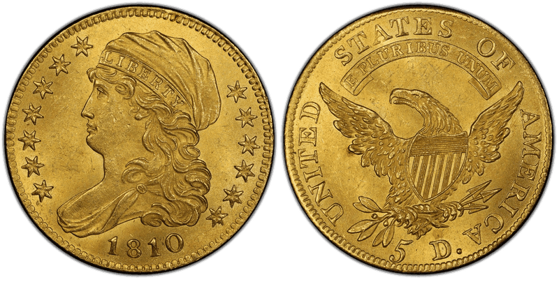 1810 Draped Bust to Left Half Eagle - Small Date, Tall 5