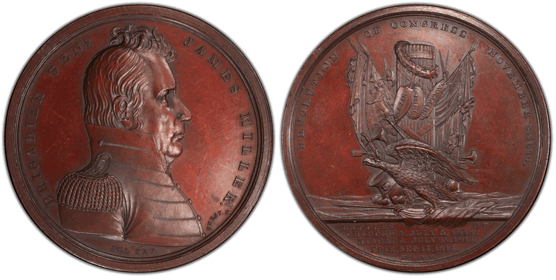 1814 Medal J-MI-17 Obv, MI-11 Rev Brig. Gen. James Miller