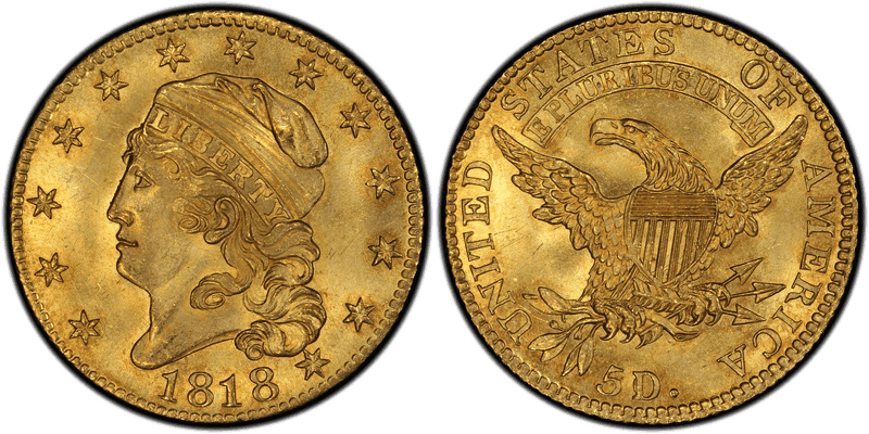 1818 Capped Head to Left Half Eagle