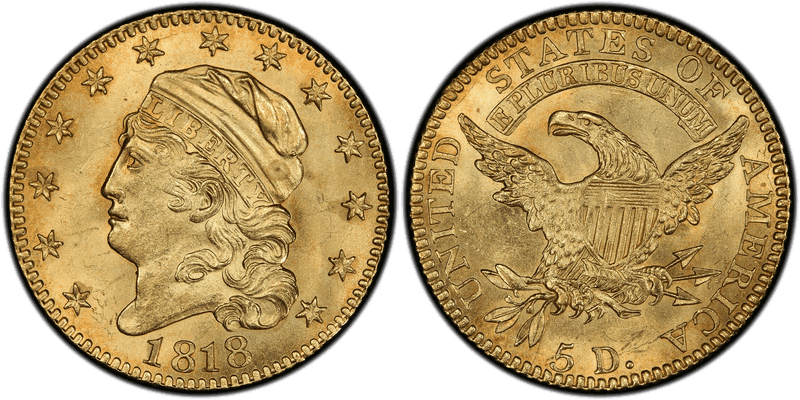 1818 Capped Head to Left Half Eagle
