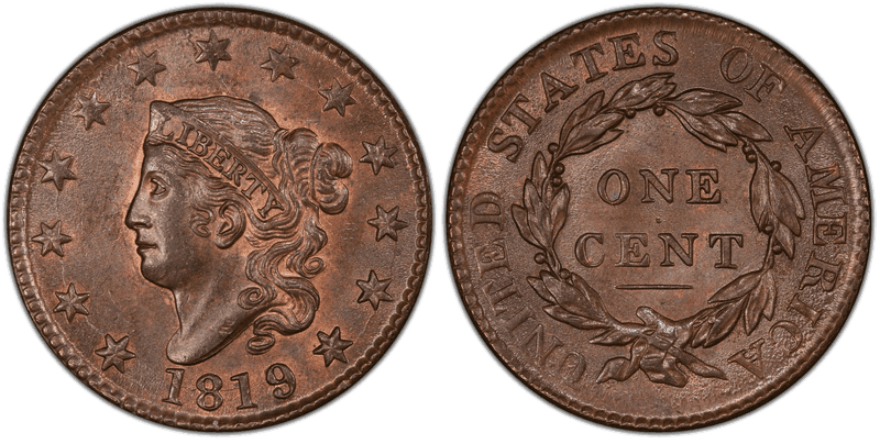 1819 Matron Head Coronet Head Cent - 9/8 Large Date