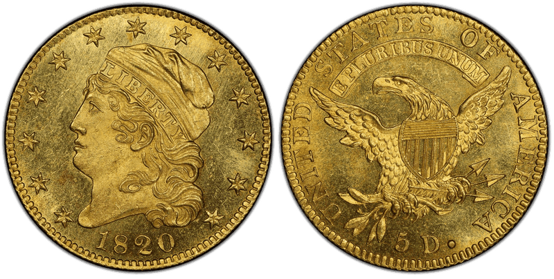 1820 Capped Head to Left Half Eagle