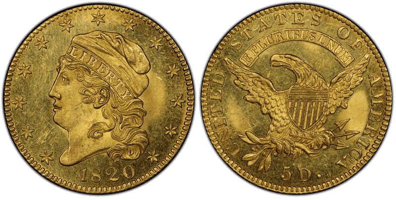 1820 Capped Head to Left Half Eagle - Curl Base 2, Small Letters