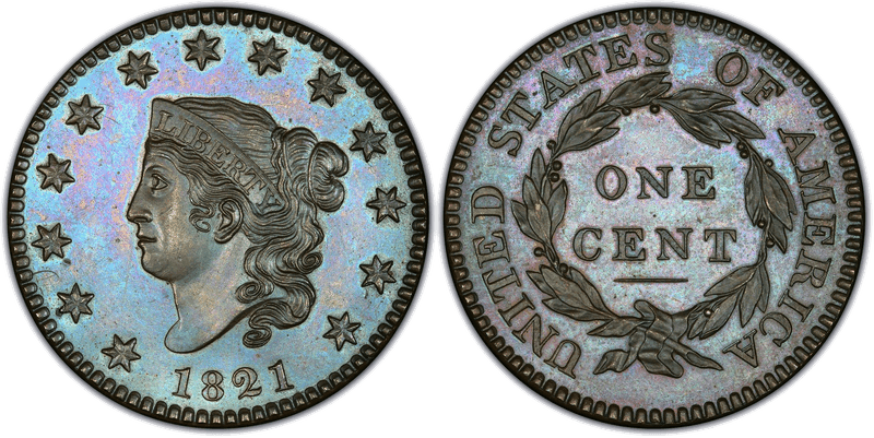 1821 Proof Matron Head Coronet Head Cent