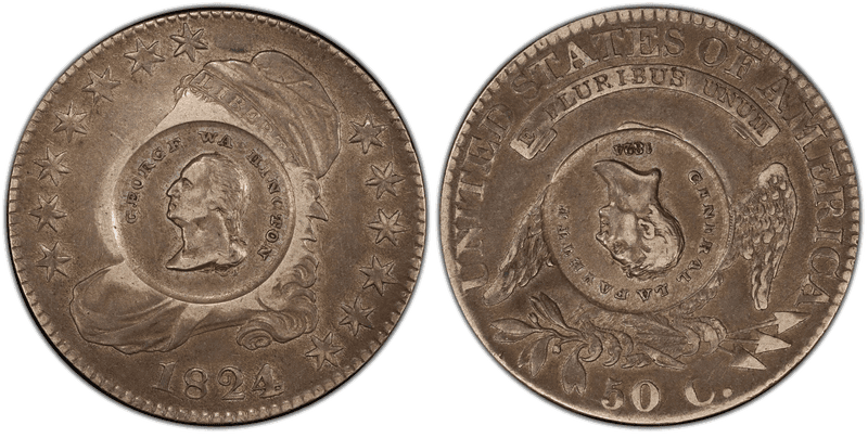 1824 GW-112-C1 Washington-Lafayette on 1824 Over Various Dates Half Dollar