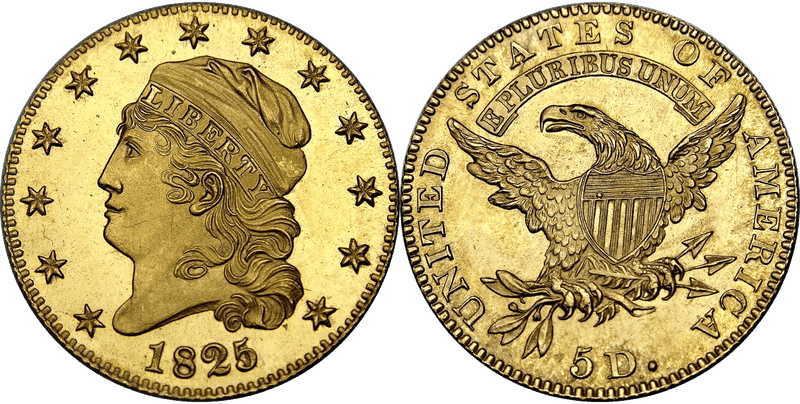 1825 Proof Capped Head to Left Half Eagle - 1825/4/1