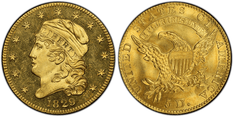 1829 Capped Head to Left Half Eagle